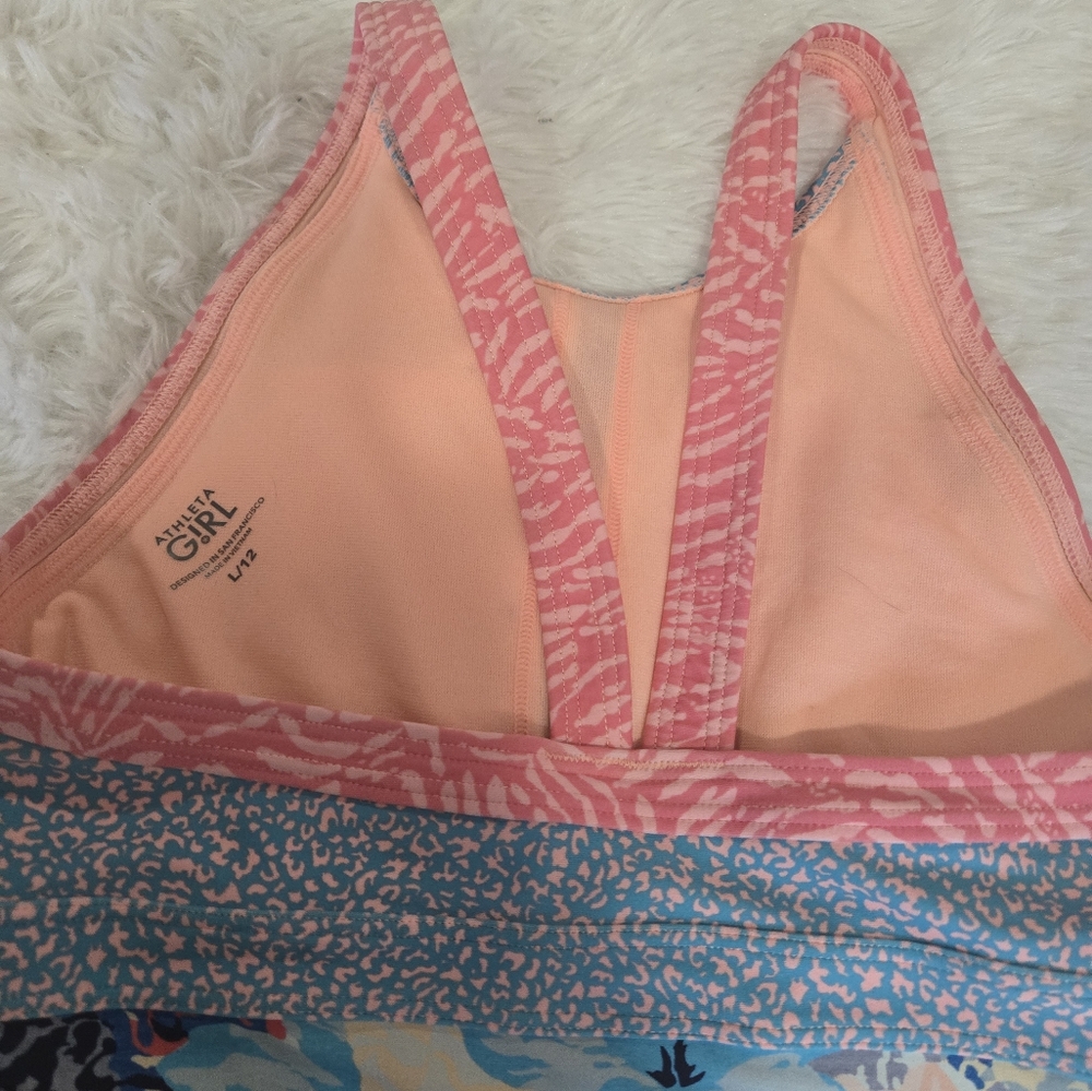 Athleta Girls Floral Tankini Set in Blue, Pink, Peach - Picture 4 of 6